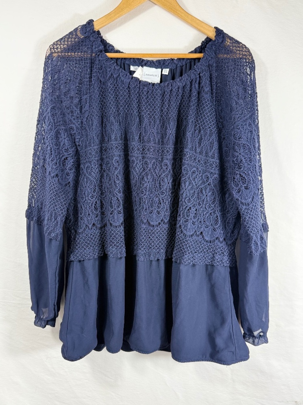 Junarose navy blue mixed-media blouse